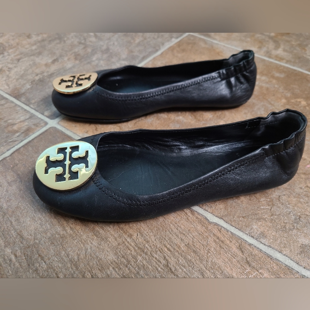 Tory Burch Black Leather Minnie Travel Ballet Flats 6